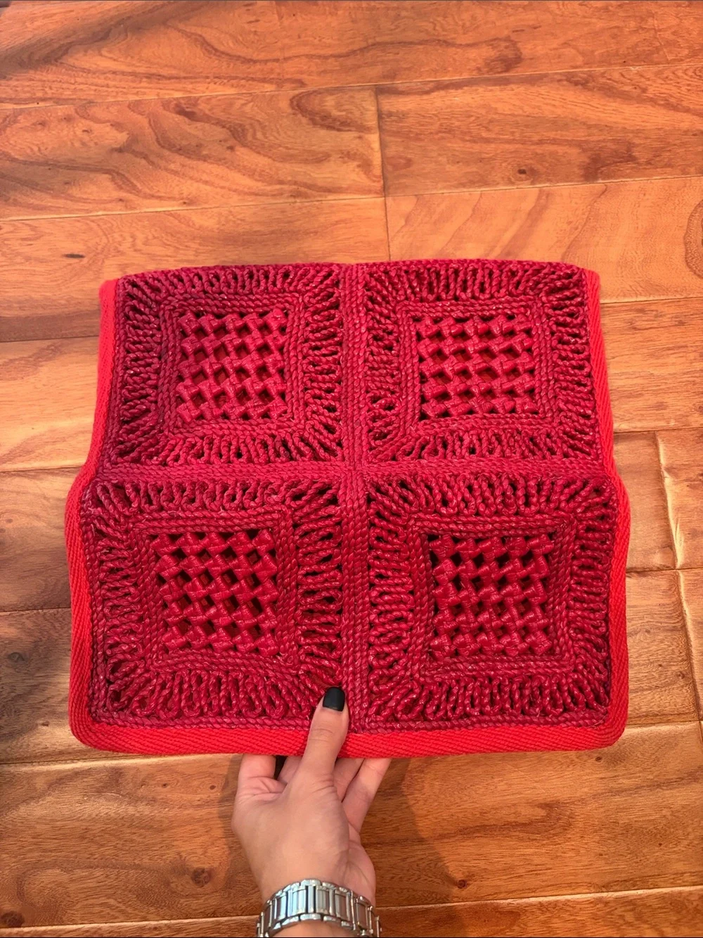 Vintage 1970s Epitome Red Straw Woven Clutch Bag